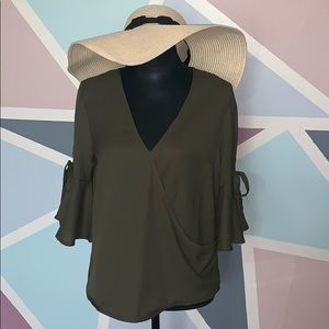 Olive green top with shoulder ties/ flowing bottom